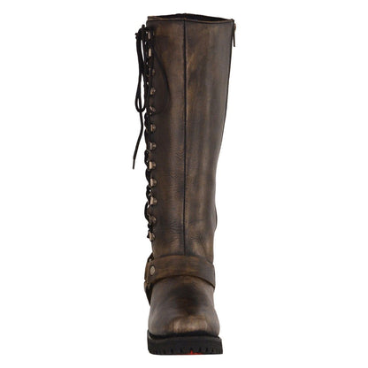 Milwaukee Leather Women's Distressed Brown Leather 14-inch Classic Harness Square Toe Motorcycle Rider Boots MBL9368