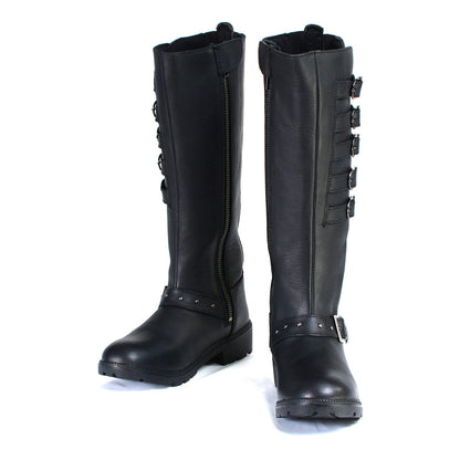 Milwaukee Leather MBL9395 Women's Black Leather 17-Inch Side Strap Riding Motorcycle Boots with Side Zipper