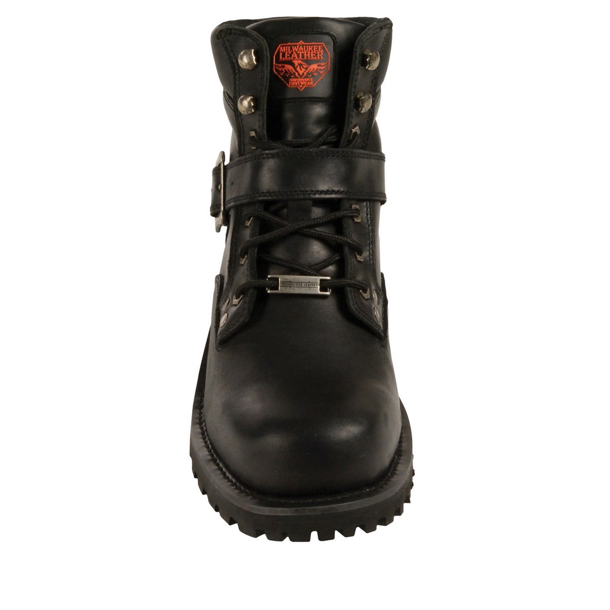 Milwaukee Leather Men's Wide-Width Classic Black Leather Lace-Up 6-inch Engineer Boots with Side Buckle MBM9010W