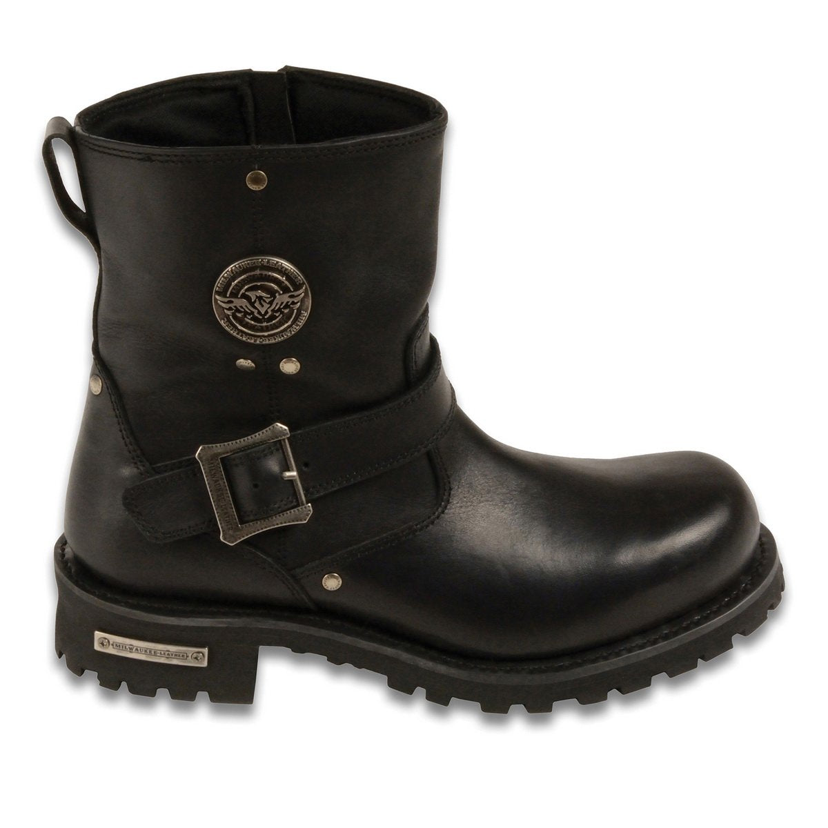 Milwaukee Leather Men's Black Leather Wide Width 6-inch Classic Engineer Motorcycle Boots w/ Side Zipper MBM9040W