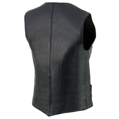 Milwaukee Leather ML1253 Women's Black Premium Leather Motorcycle Rider Vest w/ Snap Button Closure