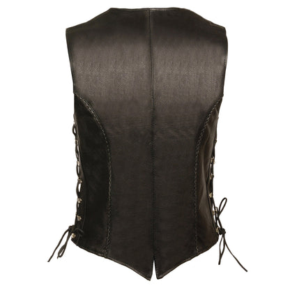 Milwaukee Leather ML2042 Women's Black Braided Premium Leather Motorcycle Rider Vest w/ Side Laces