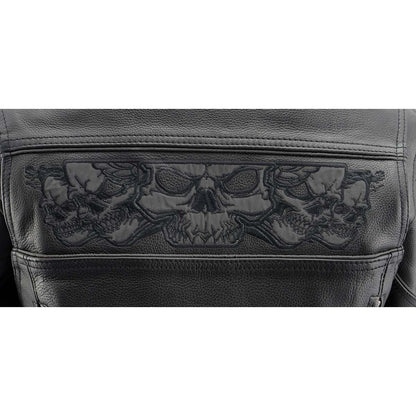 Milwaukee Leather MLL2540 Women's Crossover Black Leather Scooter Jacket w/ Reflective Skull Graphic