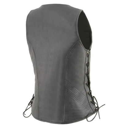 Milwaukee Leather MLL4532 Women's Side Laced Premium Black Leather Motorcycle Rider Vest w/ Cool-Tec Leather Treatement