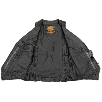 Milwaukee Leather MLL4555 Women's Black Premium Leather Zipper Closure Motorcycle Rider Vest w/ Stretch Side Panel