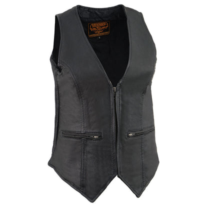 Milwaukee Leather MLL4555 Women's Black Premium Leather Zipper Closure Motorcycle Rider Vest w/ Stretch Side Panel