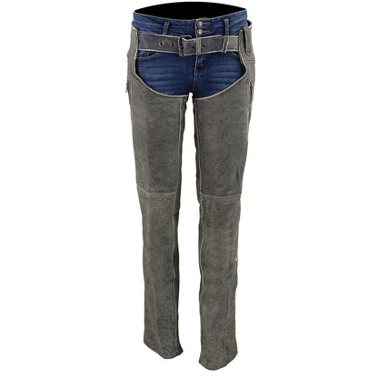 Milwaukee Leather MLL6505 Women's Vintage Grey Slate Leather Chaps with Racing Stripes