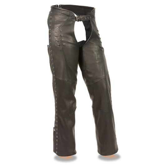 Milwaukee Leather Women's Black Lightweight Premium Goat Skin Leather Motorcycle Chaps w/ Accent Lacing -MLL6535
