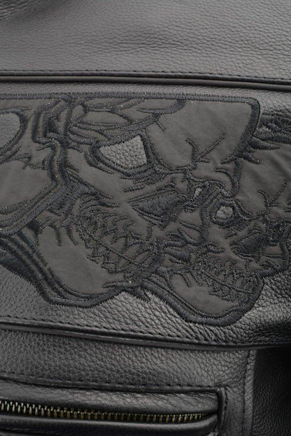 Milwaukee Leather MLM1501 Men's Reflective Skulls Premium Black Leather Motorcycle Jacket w/ Cool-Tec Treatement