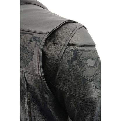 Milwaukee Leather MLM1501 Men's Reflective Skulls Premium Black Leather Motorcycle Jacket w/ Cool-Tec Treatement