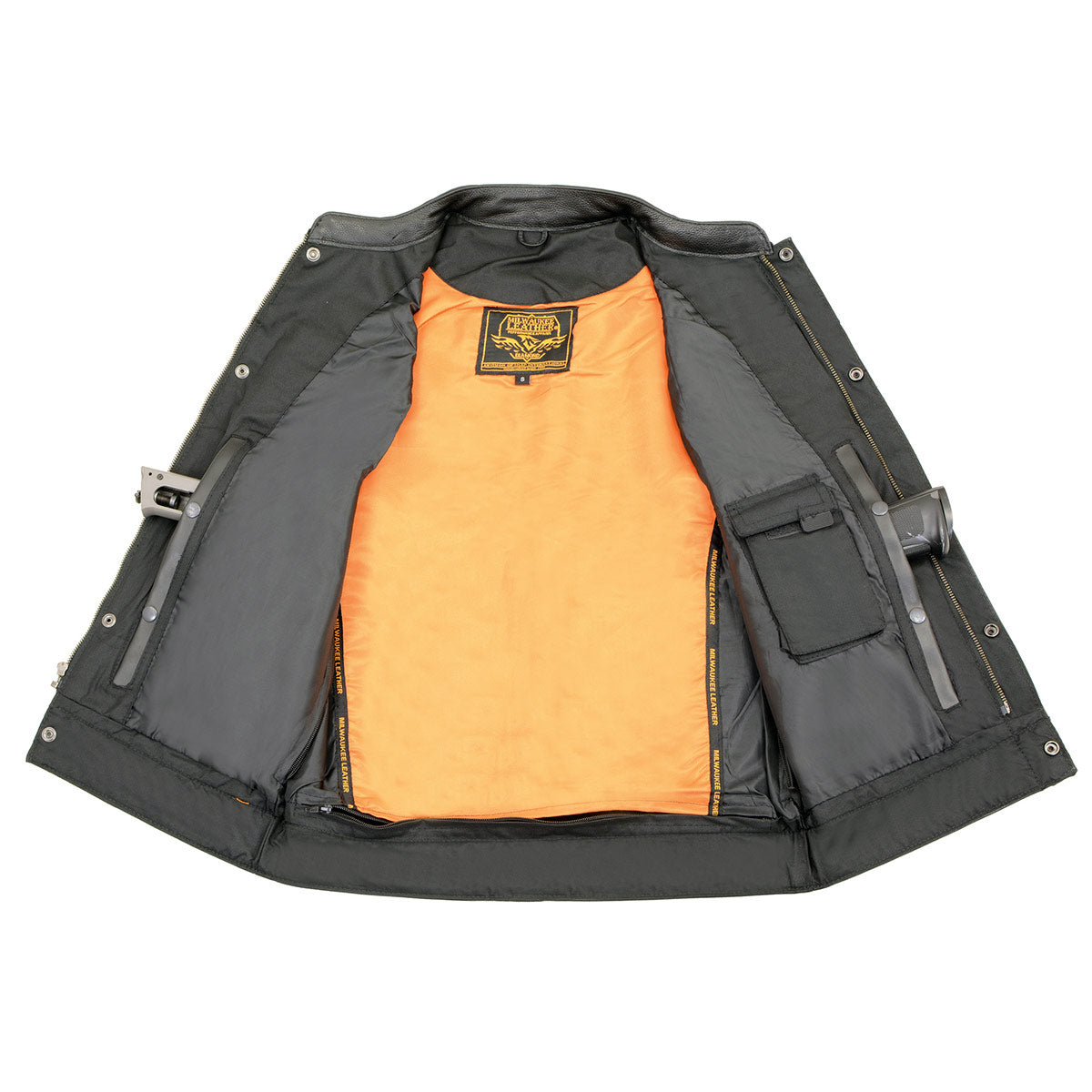 Milwaukee Leather Men's MLM3514 Black Premium Dual Closure Club Style Motorcycle Vest w/ Cool-Tec Leather Treatment