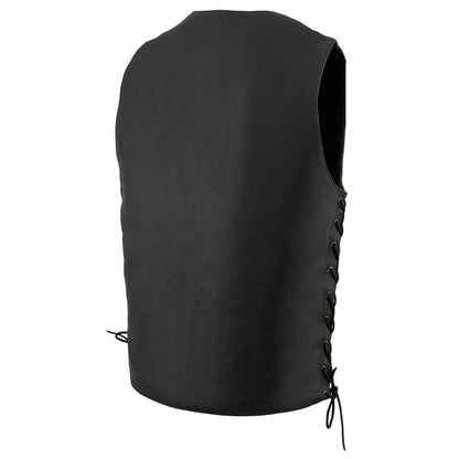 Milwaukee Leather MLM3541 Men's Roulette Black Premium Leather 10 Pocket Motorcycle Vest w/ Cool-Tec Leather Treatment