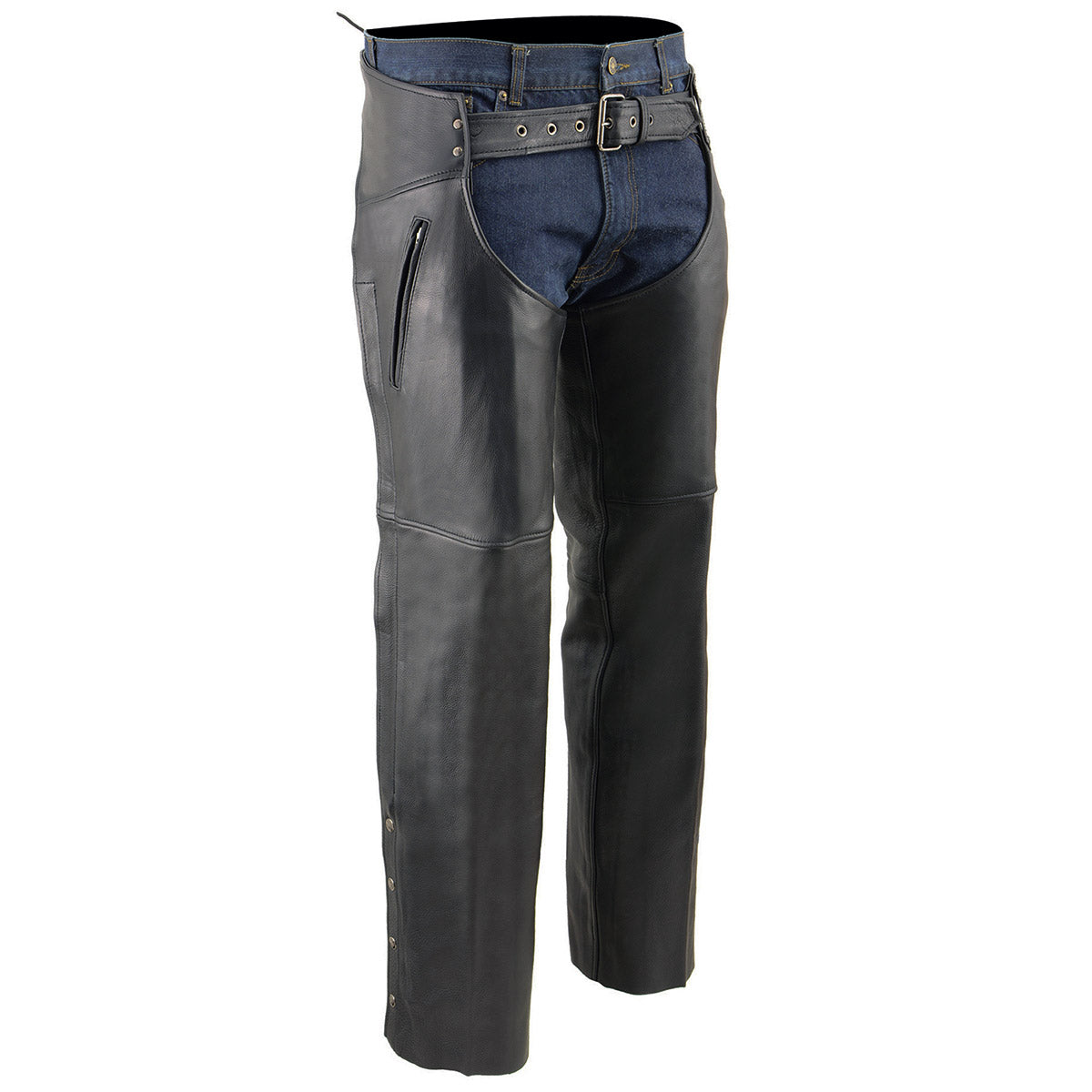 Milwaukee Leather MLM5502 Men's Black Premium Leather Motorcycle Rider Chaps w/ Cool-Tec Leather Treatment