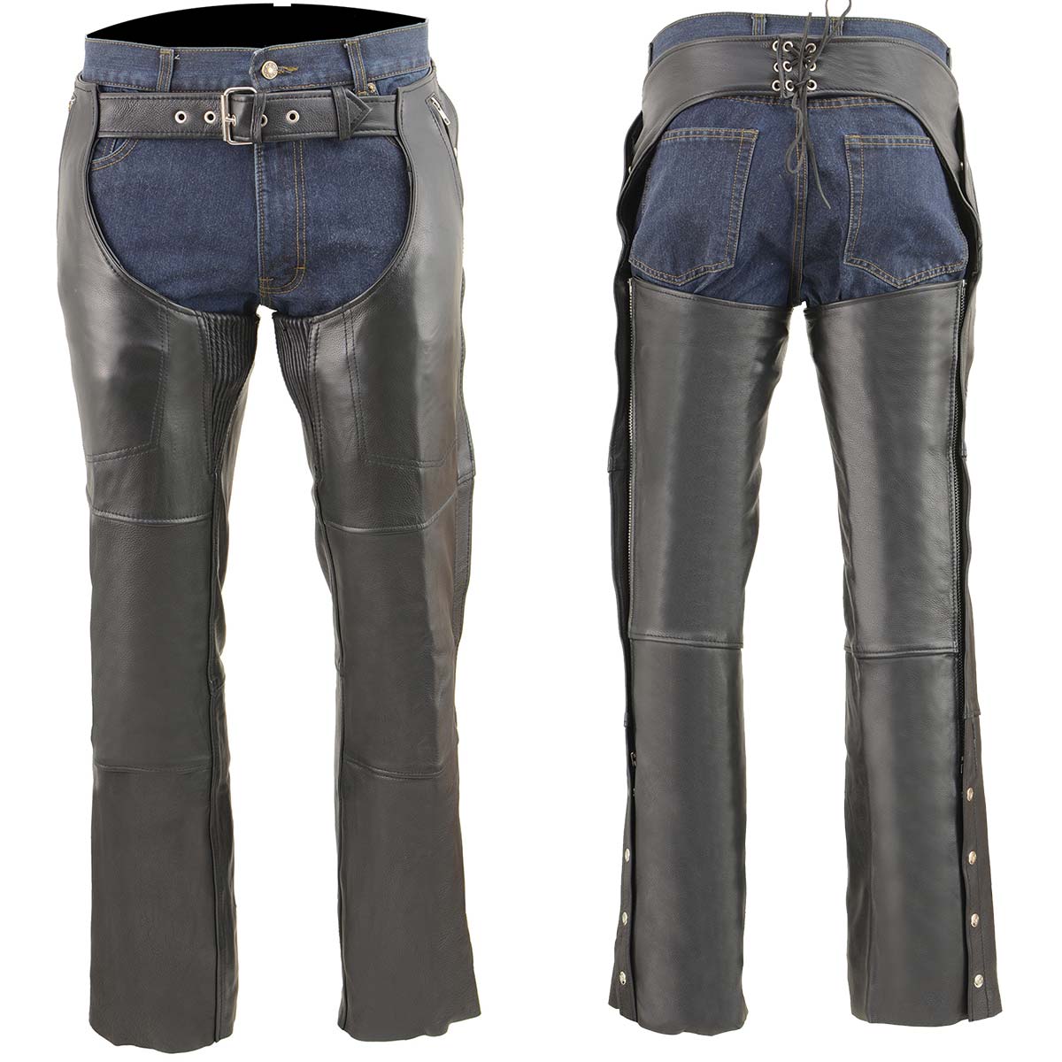Milwaukee Leather MLM5505 Men's Removal Thermal Lined Black Premium Leather Motorcycle Chaps w/ Cool-Tec Leather