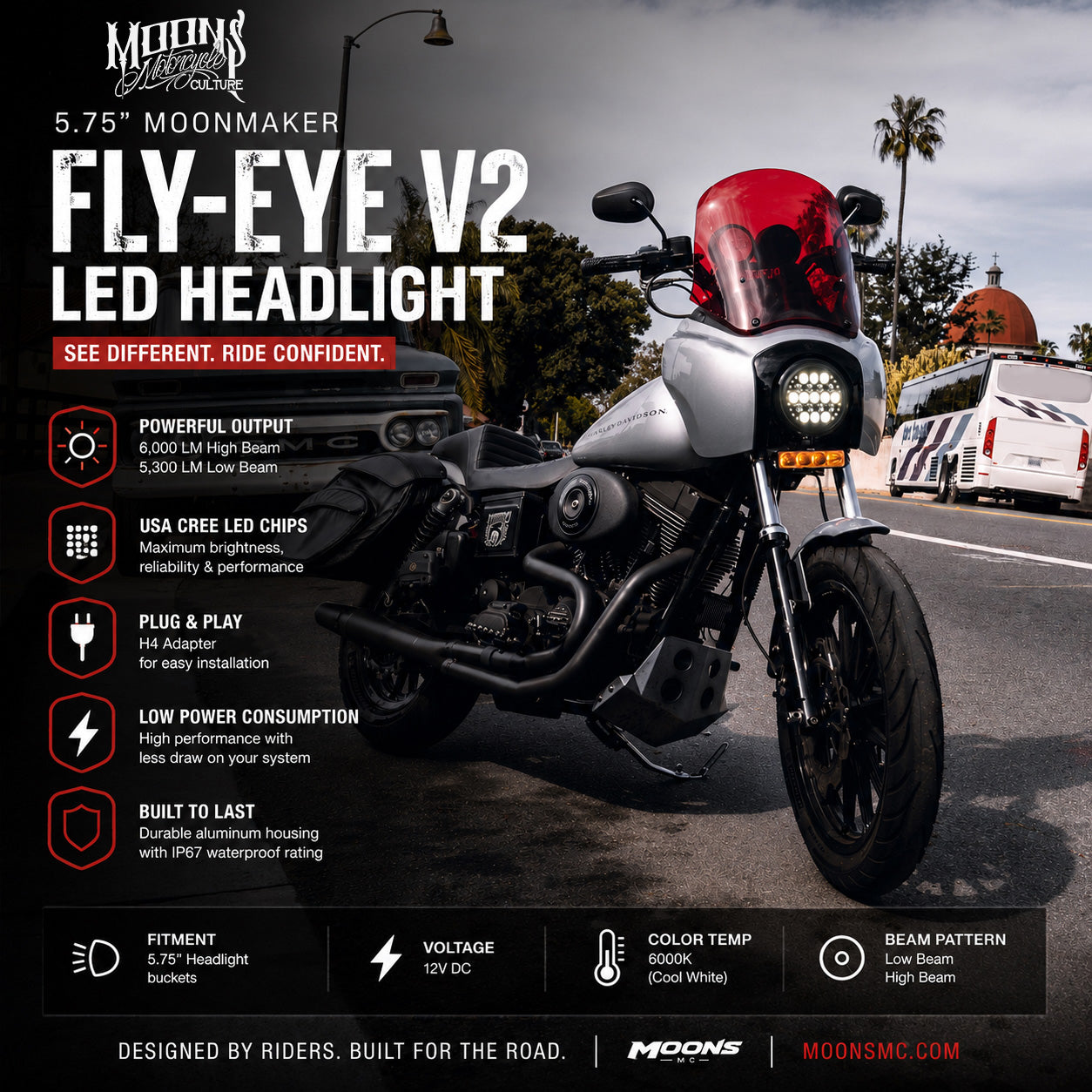 MOONSMC® Moonmaker Fly Eye® V2 5.75″ LED Headlight
