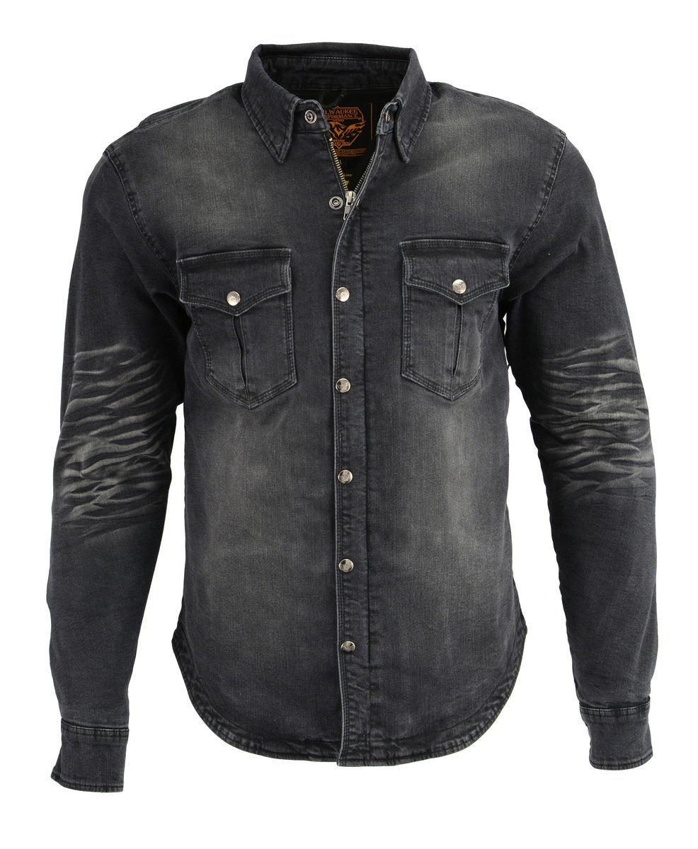 Milwaukee Leather MPM1620 Men's Black Flannel Biker Shirt w/ CE Approved Armor - Reinforced w/ Aramid Fibers