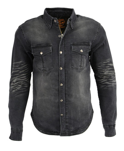 Milwaukee Leather MPM1620 Men's Black Flannel Biker Shirt w/ CE Approved Armor - Reinforced w/ Aramid Fibers
