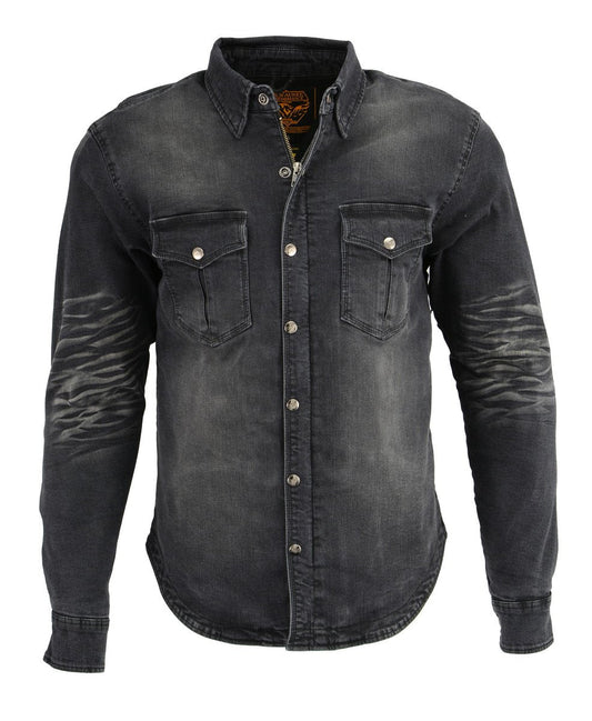 Milwaukee Leather MPM1620 Men's Black Flannel Biker Shirt w/ CE Approved Armor - Reinforced w/ Aramid Fibers