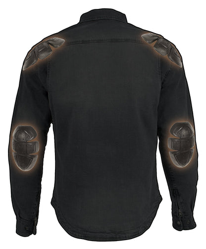 Milwaukee Leather MPM1620 Men's Black Flannel Biker Shirt w/ CE Approved Armor - Reinforced w/ Aramid Fibers