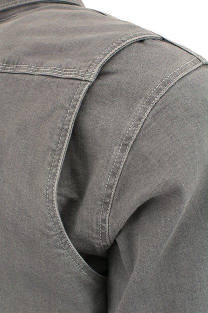 Milwaukee Leather MPM1621 Men's Grey CE Armored Long Sleeve Motorcycle Riders Shirt w/ Reinforced w/ Aramid Fibers