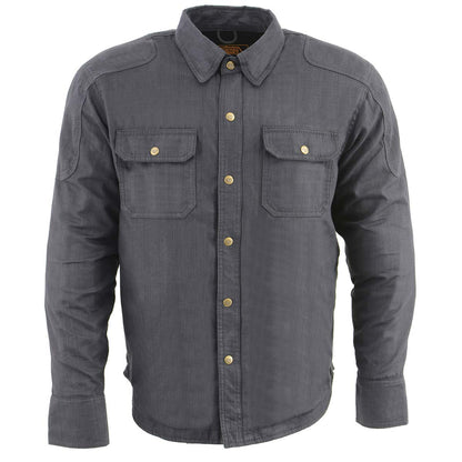 Milwaukee Leather MPM1622 Men's Black Waxy CE Armored Denim Long Sleeve Shirt Reinforced w/ Aramid Fibers