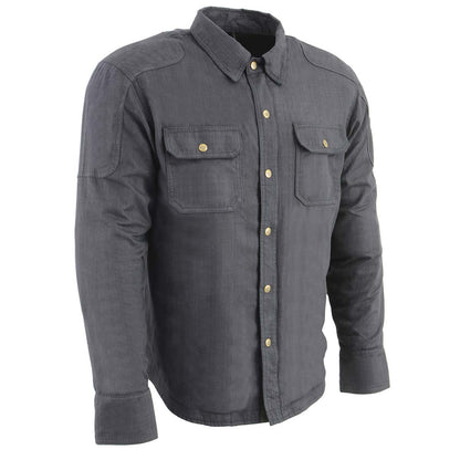 Milwaukee Leather MPM1622 Men's Black Waxy CE Armored Denim Long Sleeve Shirt Reinforced w/ Aramid Fibers