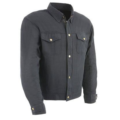 Milwaukee Leather MPM1623 Men's Black CE Armored Long Sleeve Biker Shirt Jacket Reinforced w/ Aramid Fibers