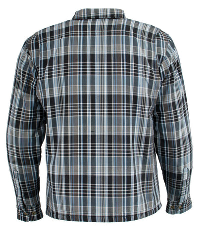 Milwaukee Leather MPM1636 Men's Long Sleeve Flannel Biker Shirt w/ CE Approved Armor - Reinforced w/ Aramid Fiber