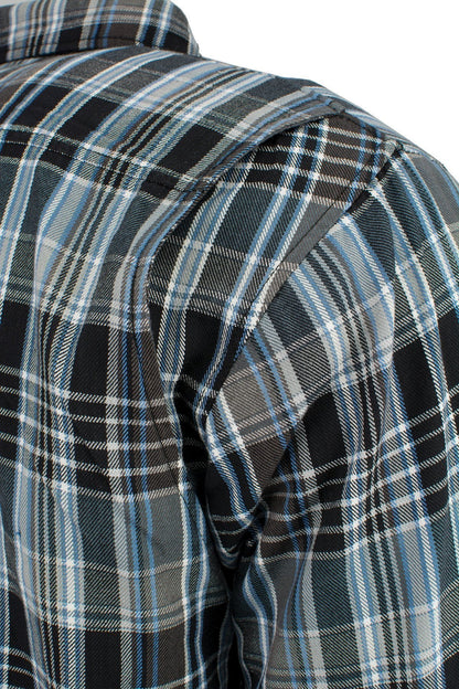 Milwaukee Leather MPM1636 Men's Long Sleeve Flannel Biker Shirt w/ CE Approved Armor - Reinforced w/ Aramid Fiber