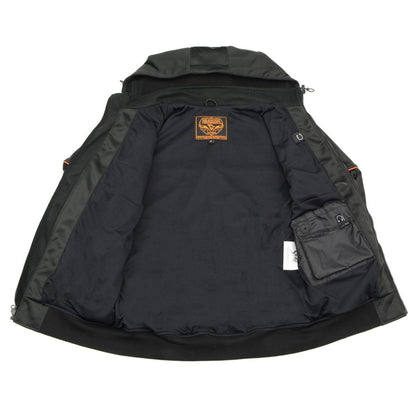 Milwaukee Leather MPM1764 Men's Black Soft Shell CE Armored Motorcycle Racing Style Hoodie Jacket w/ Detachable Hood