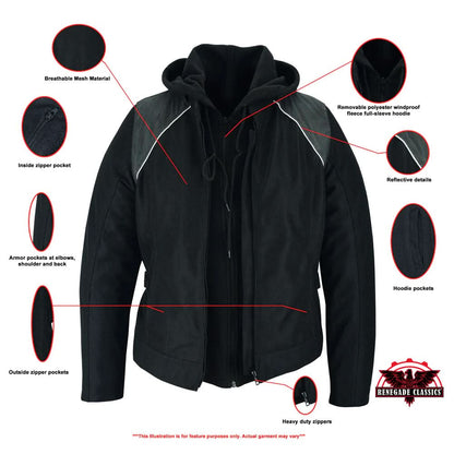 Darkstream Women's Mesh  Motorcycle Jacket - Black/ Black Tone Reflective