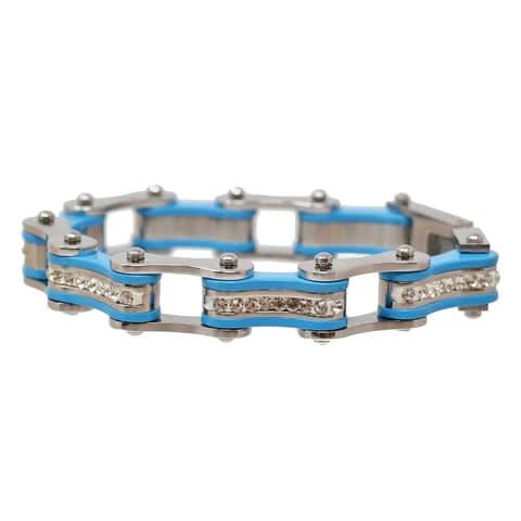 VJ114 Two Tone Silver/Turquoise W/White Crystal Centers