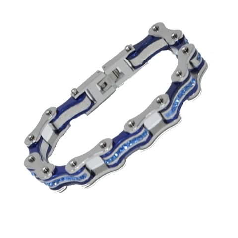 VJ111 Two Tone Silver/Candy Blue W/Blue Crystal Centers