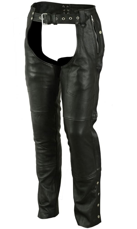 Rider Shield Black leather motorcycle chaps - Black