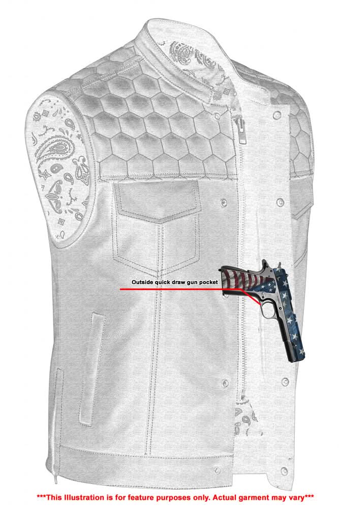 Men's Gold Rush Black Leather Vest - Yellow Stitching