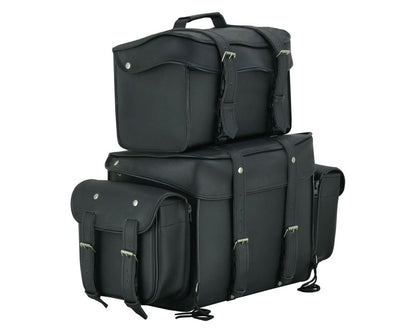 Leather Black PVC Large Four Piece Motorcycle Touring Tail Bag