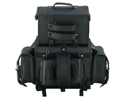 Leather Black PVC Large Four Piece Motorcycle Touring Tail Bag