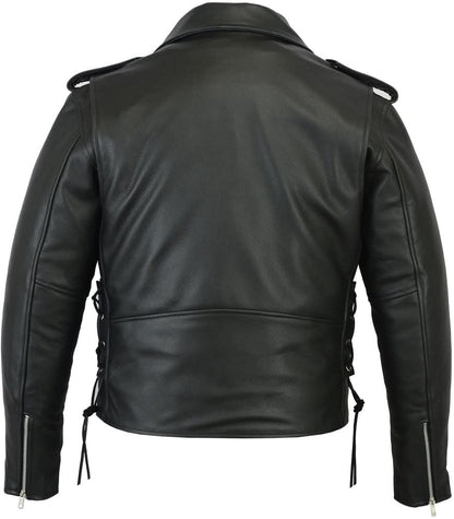 Men's Classic Side Lace Black Leather Motorcycle Jacket