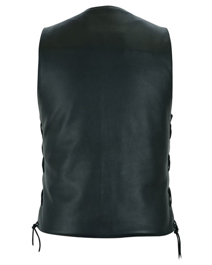 Hawk Men's Classic Black Leather Motorcycle Vest