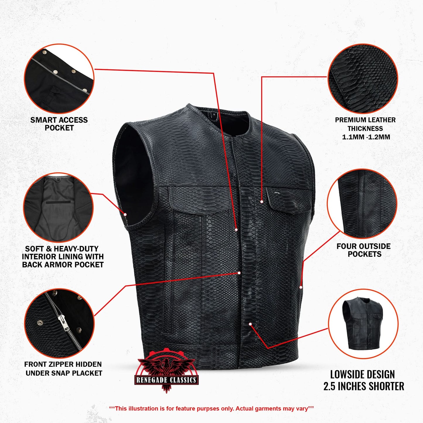 Leather Fang Lowcut Men's Leather Vest