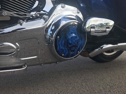 Harley Derby Cover Flames and skulls
