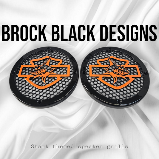 A set of Harley Shark 14-23 Harley Davidson Touring Pack Speaker Grill Cover Guard