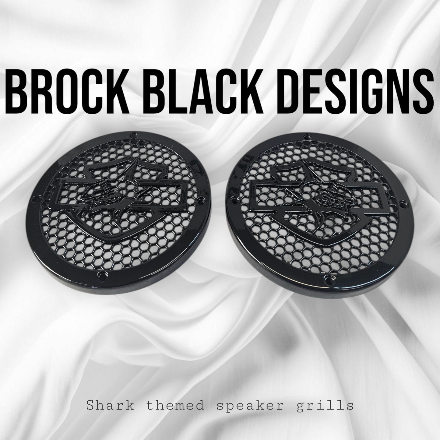 A set of Harley Shark 14-23 Harley Davidson Touring Pack Speaker Grill Cover Guard