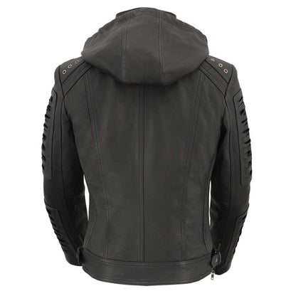 Milwaukee Leather SFL2865 Women's Black Scuba Style Fashion Casual Leather Jacket with Hoodie