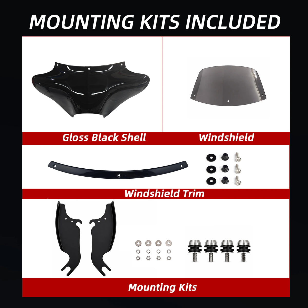 9" Smoke Windshield Trim Batwing Fairing For Harley Softail 2000-2017 Fat Boy FLSTF, Heritage Classic FLSTC, Slim FLS, Deluxe