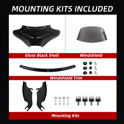 9" Smoke Windshield Trim Batwing Fairing For Harley Softail 2000-2017 Fat Boy FLSTF, Heritage Classic FLSTC, Slim FLS, Deluxe