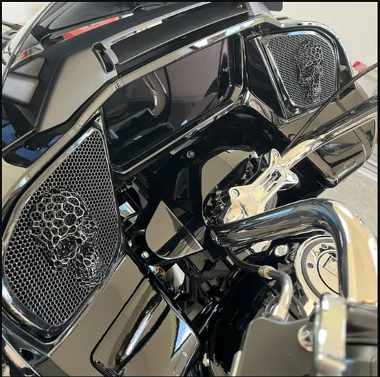 98-2024 Road Glide 3D webbed Skull speakers grill covers set