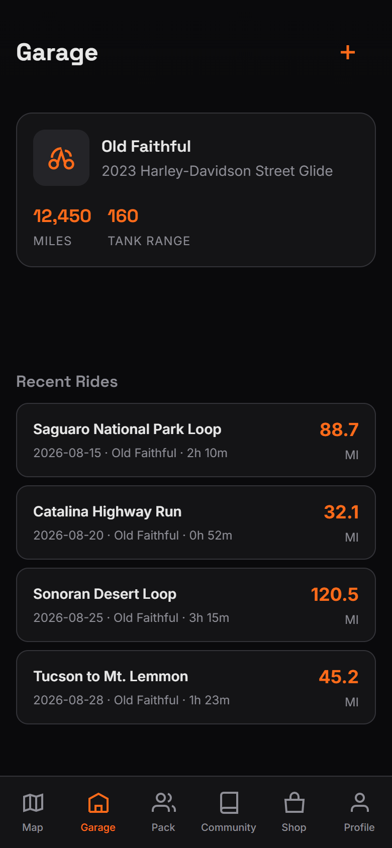 Saved motorcycle Garage in The Ride app